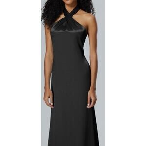 AW BRIDAL 14 1X plus black metallic Serena bridesmaid halter maxi dress NEW B157